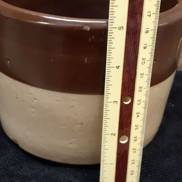 Vintage two tone brown & cream crock stoneware primitive farmhouse planter - Picture 5 of 6